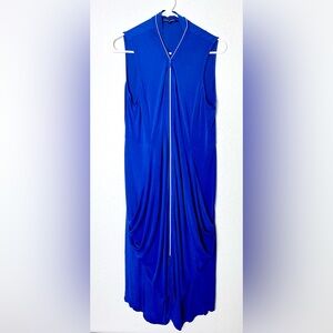Samuel Dong Plisse Sculpture Dress Sleeveless Asymmetric Zip Front Royal Blue XL